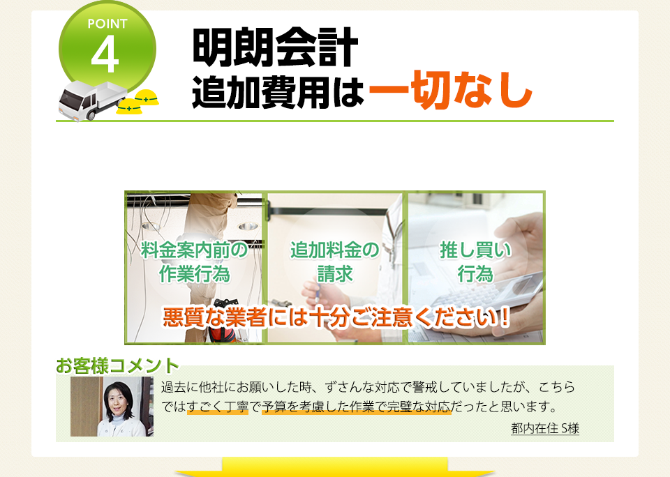 POINT4 明朗会計追加費用は一切なし