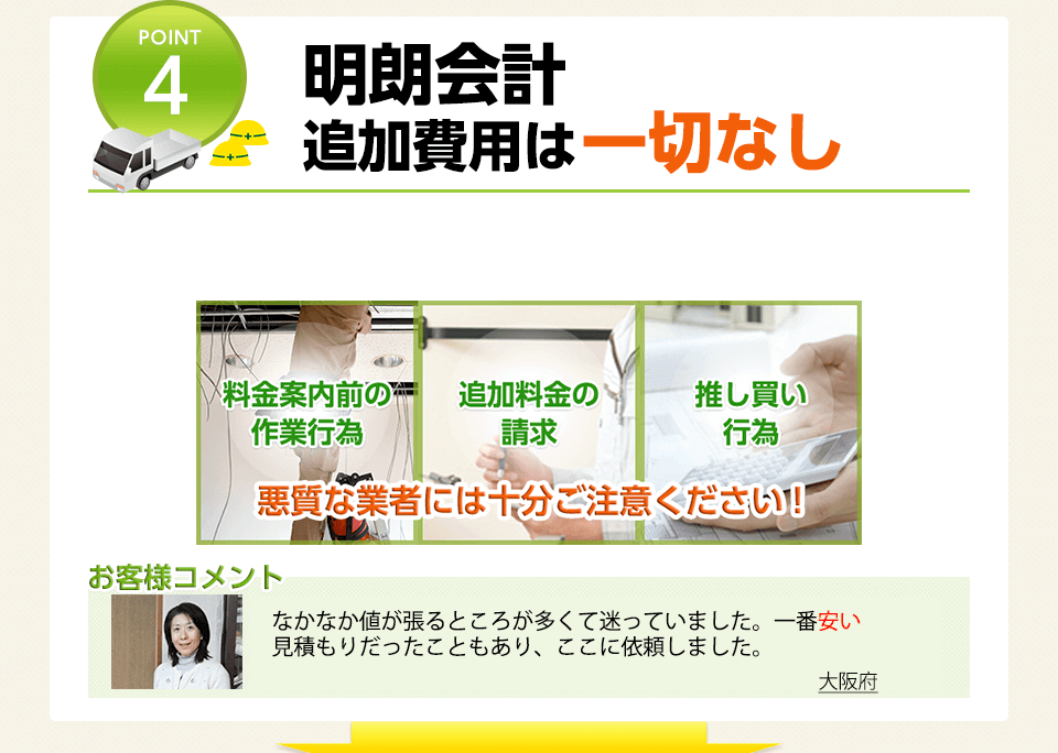 POINT4 明朗会計 追加費用は一切なし